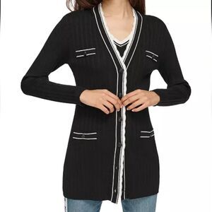 Karl Lagerfeld Paris Lace Trimmed Ribbed Cardigan and Sweater Vest L